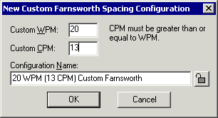 The New Custom Farnsworth Spacing Configuration Window